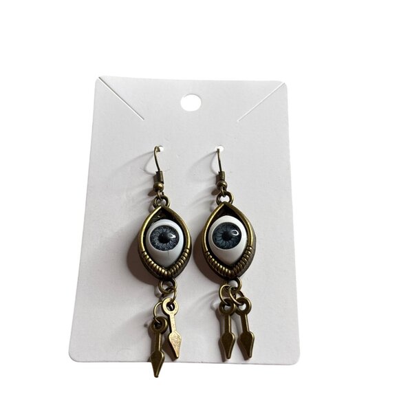 Artisan Blue Eye Dangle Earrings With Arrow Charms Bronze Color New - Picture 1 of 3